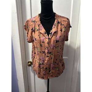 Buffalo David Bitton Orange Floral Short Sleeve Top in L